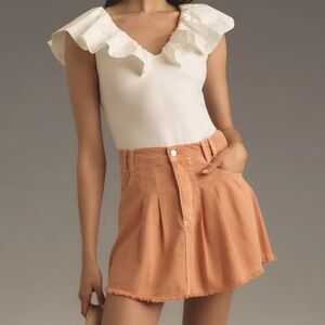 ANTHROPOLOGIE Pilcro Pleated Micro Denim Skirt Orange Size 8 NEW
